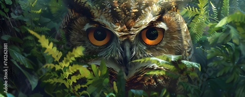 Enigmatic Forest Sage - Owl-Eyed Watcher Amid Ancient Woodland Foliage photo