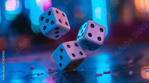 A close-up view of a pair of dice rolling in mid-air capturing the anticipation of a gamble