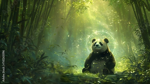 Panda's Peaceful Meditation in a Mystical Bamboo Woodland Sanctuary