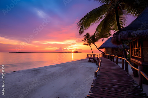 Romantic Tropical Beach Resort at Sunset - Perfect Honeymoon Destination