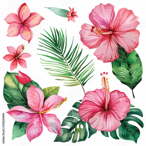 Pink Tropical Blooms Watercolor Clipart © Mishab