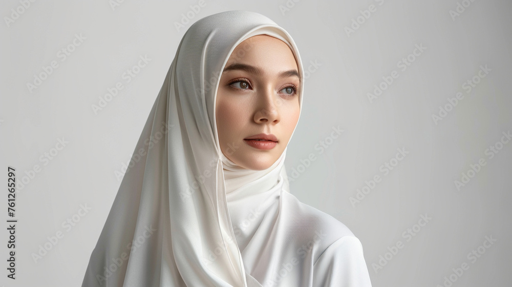 malaysia woman model wear hijab in white studio background - obrazy, fototapety, plakaty 