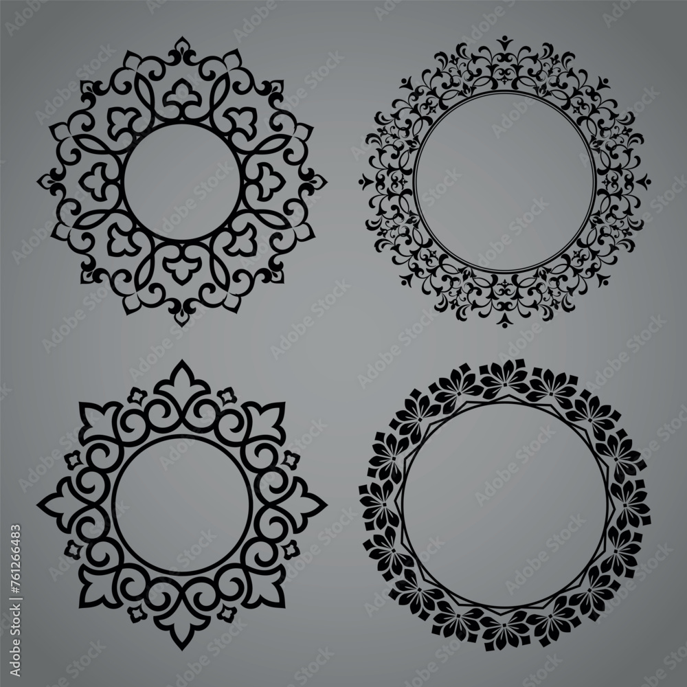 Set of decorative frames Elegant vector element for design in Eastern style, place for text. Floral black and gray borders. Lace illustration for invitations and greeting cards Set of decorative frames Elegant vector element for design in Eastern style, place for text. Floral black and gray borders. Lace illustration for invitations and greeting cards