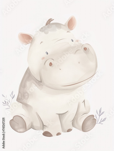 Adorable illustrated baby hippopotamus.