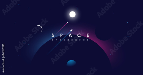 Universe background for presentation design. Brochure template with space elements. Minimalistic color space. Universe exploration concept.