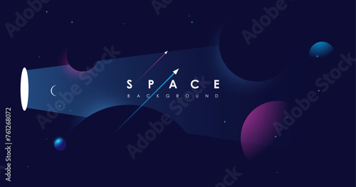 Universe background for presentation design. Brochure template with space elements. Minimalistic color space. Universe exploration concept.