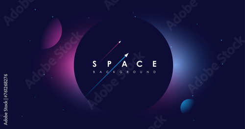 Universe background for presentation design. Brochure template with space elements. Minimalistic color space. Universe exploration concept.