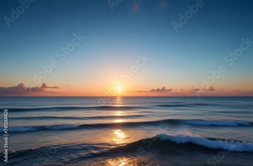 Sunset Blue sea and blue sky with clouds nature background