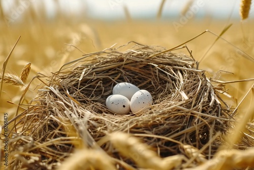 Natural Bird Eggs in Nest Greenery
