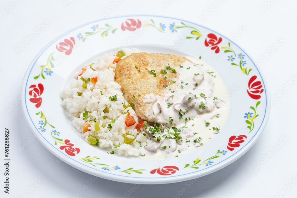 cutlet with rice and sauce