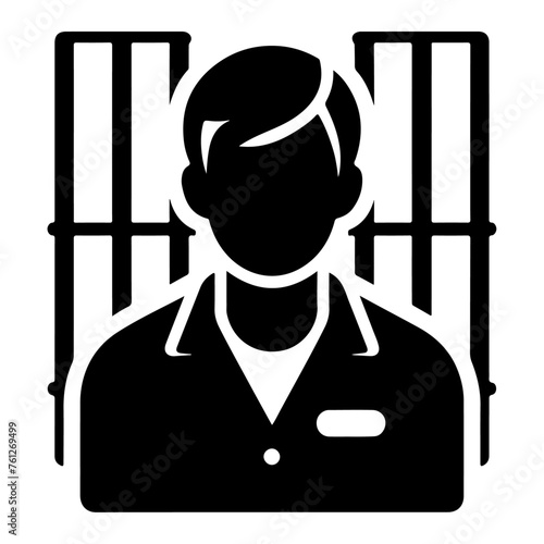 minimal and simple prisoner. Male criminal arrested. Killer man in jail. Jailhouse inmate. Jail uniform black vector silhouette