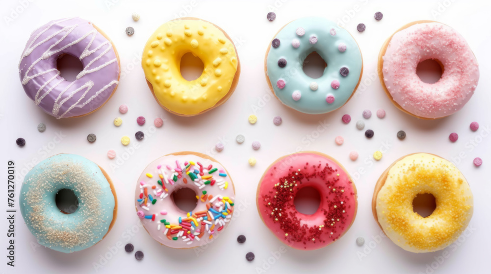 Assorted Frosted Donuts on White Surface Assorted Frosted Donuts on White Surface