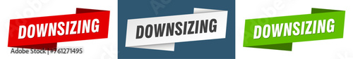 downsizing banner. downsizing ribbon label sign set
