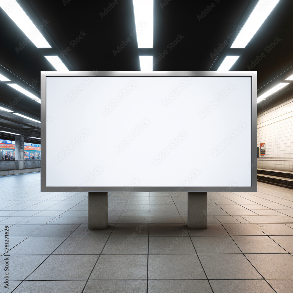 Fototapeta premium .Empty billboard in a brightly lit subway station