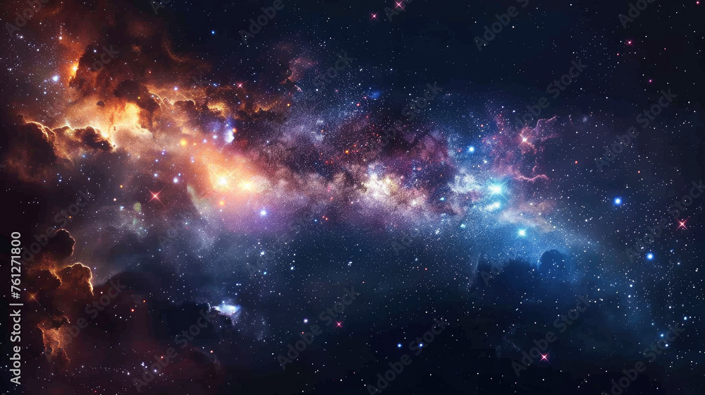 A high quality background galaxy illustration with stardust and bright shining stars illuminating the space