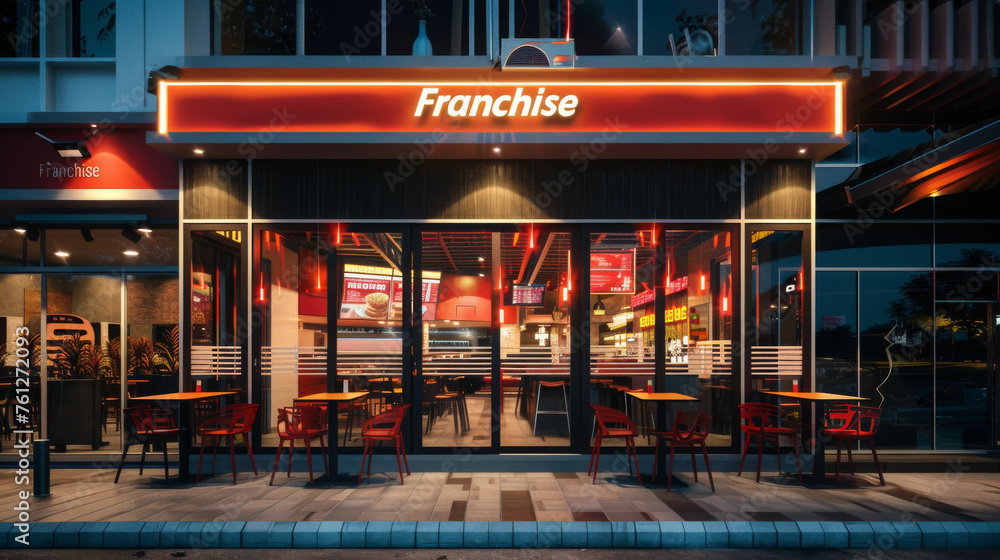 Front view of a fast-food restaurant franchise store - obrazy, fototapety, plakaty 