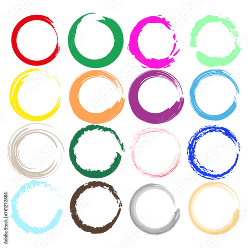 Collection of colorful brush stroke circle frames on white background. Vector illustration. EPS 10.