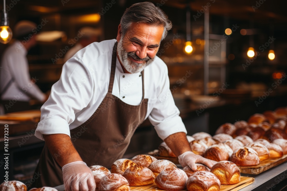 A hipster artisanal baker passionately kneading sourdough in a warm, rustic kitchen, embodying the essence of traditional, handcrafted bread making.