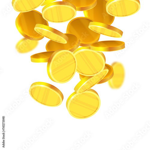Gold coins falling, realistic illustration.