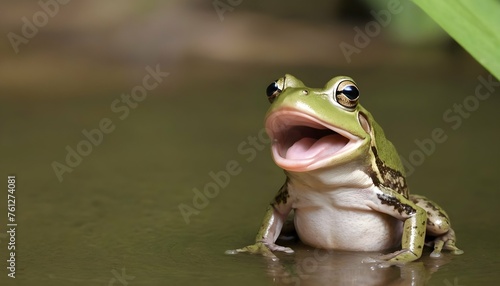 A Frog With Its Mouth Wide Open Calling Out To It © Mysha