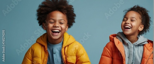 National siblings Day. Black children smiling happily. photo