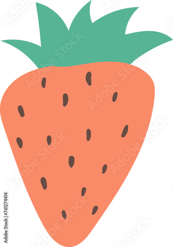 Beautiful strawberry doodle icon. Fruit, healthy food. Cartoon vector berry illustration. Summer background. Tropical leaf.