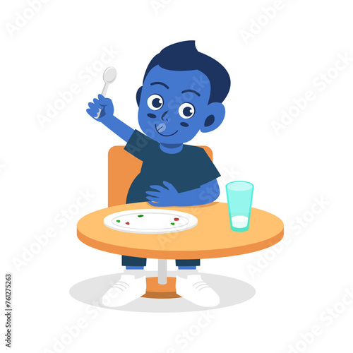 Cute little kid feel full stop to eat