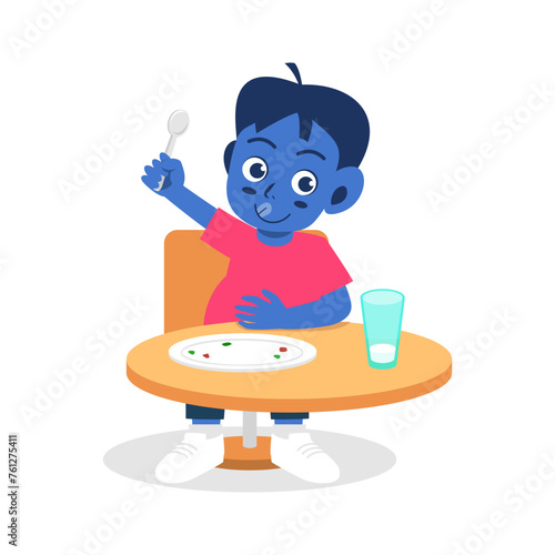 Cute little kid feel full stop to eat