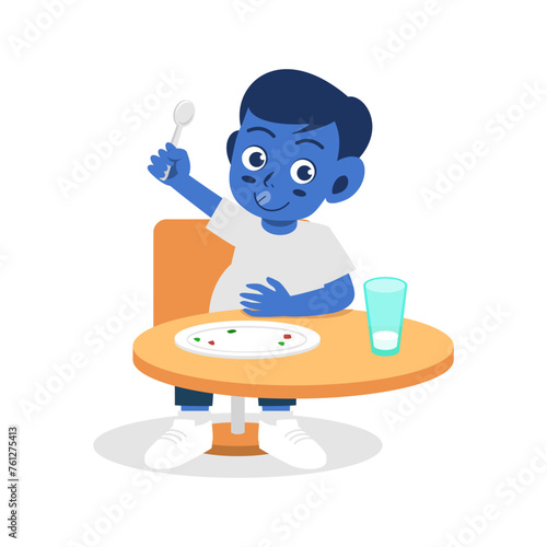 Cute little kid feel full stop to eat
