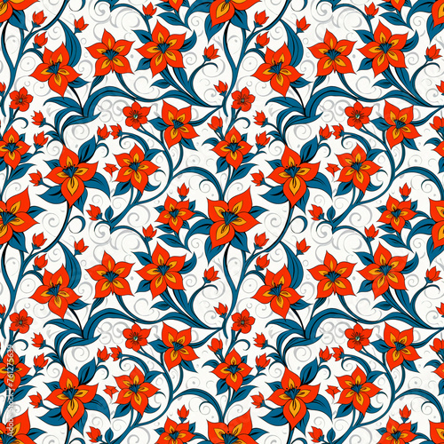 Seamless floral pattern with bright primitive patterns