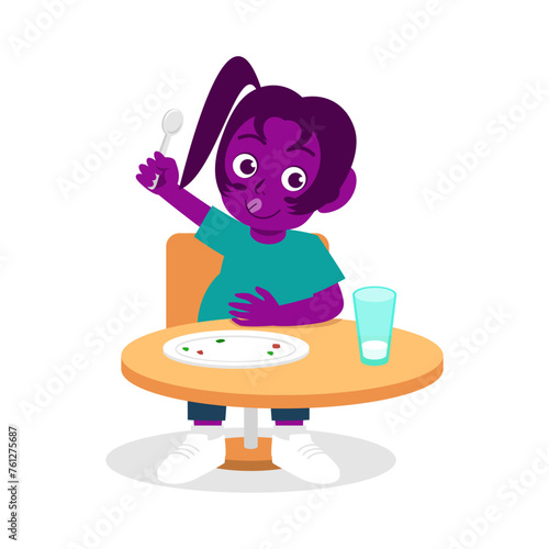 Cute little kid feel full stop to eat