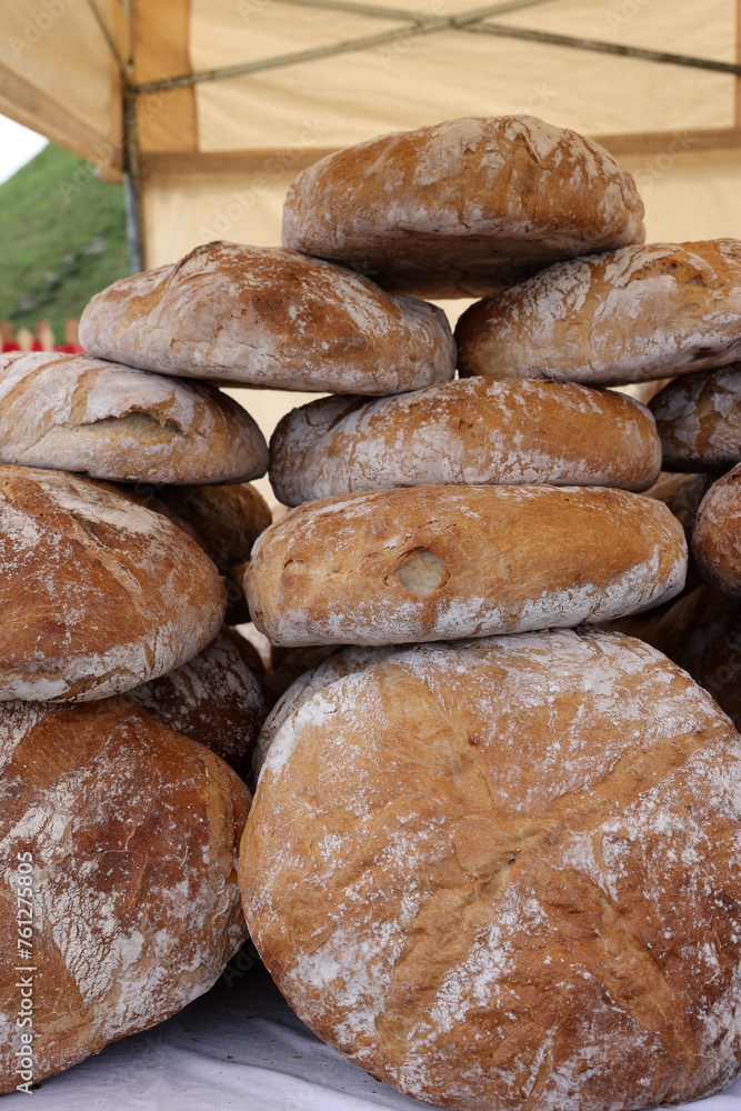 Freshly baked traditional bread at a street stall