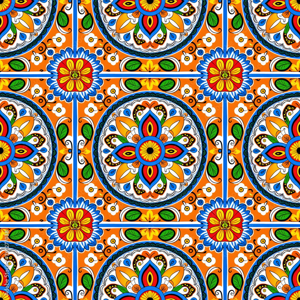 Seamless floral pattern with primitive elements