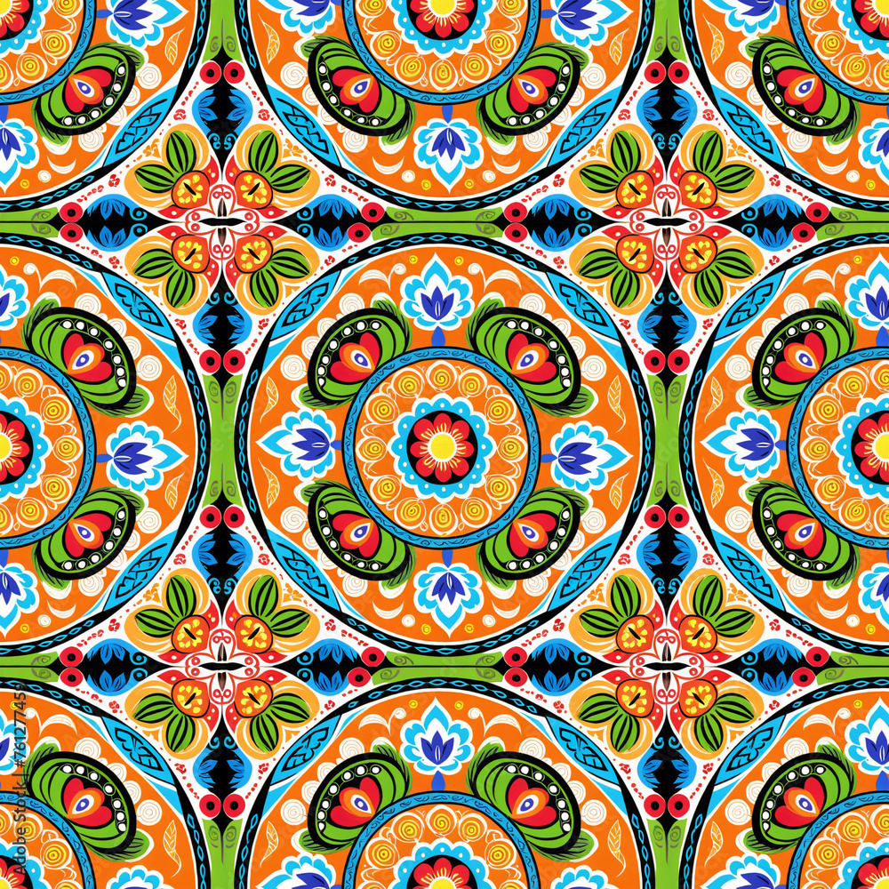 Seamless floral pattern with primitive elements