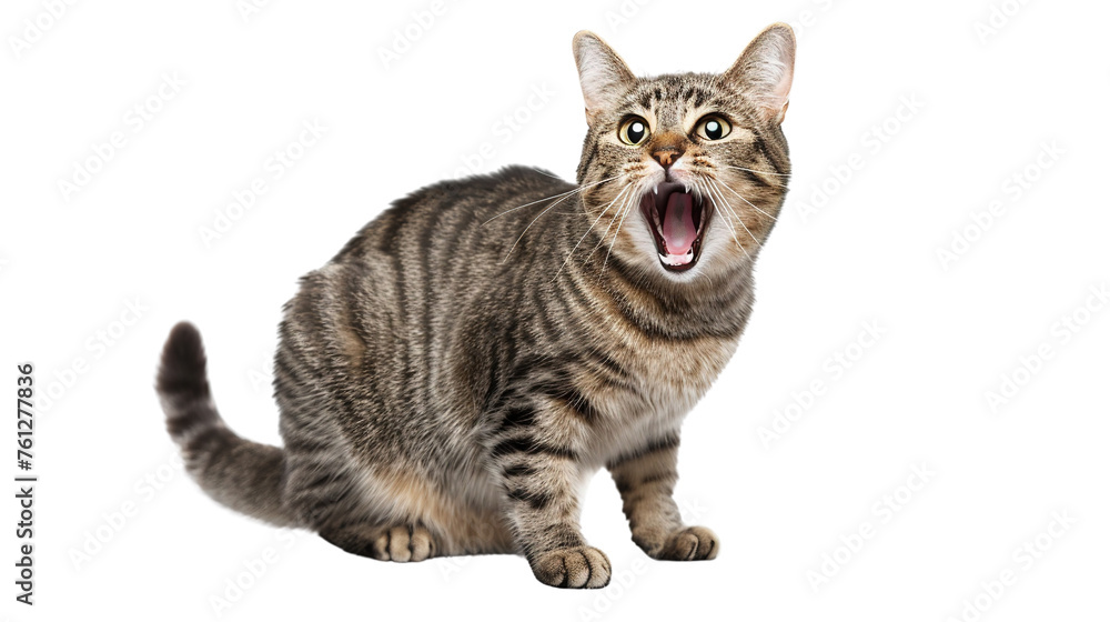 Obraz premium American Shorthair cat is crying, full body, beautiful, transparent background