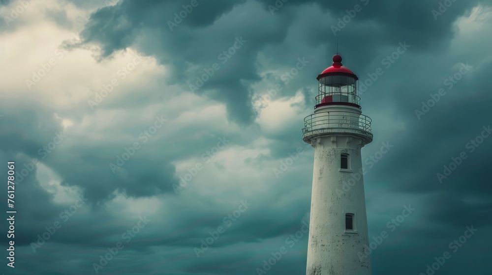 A picturesque coastal lighthouse standing tall against a stormy sky