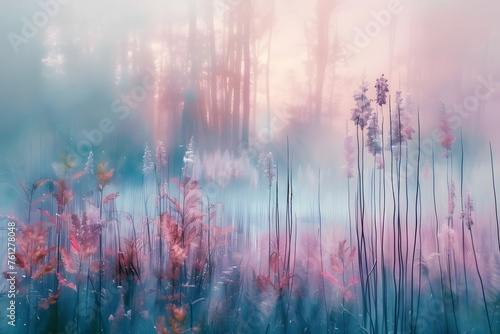 a slow motion camera photography art for  a poster, a music albom or a book cover and for abstract illustrations of winter life. Beautiful blurred photography artwork of  lanscape in blue pink color photo