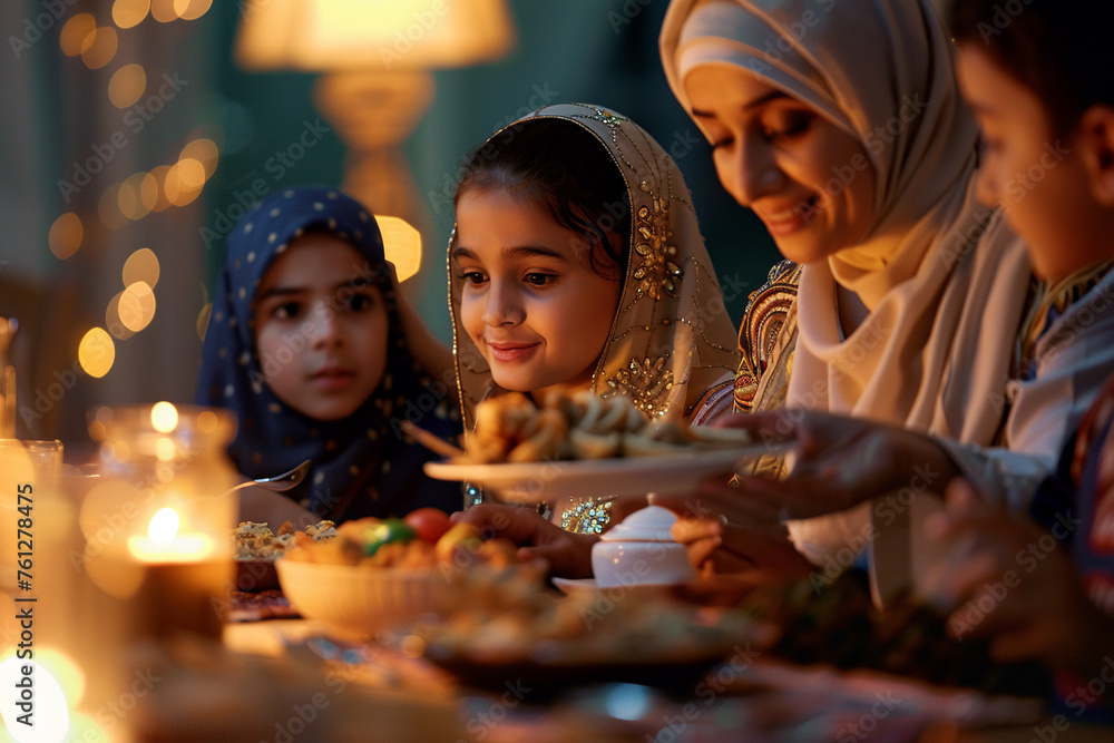 Family joyfully breaking fast Iftar Family joyfully breaking fast Iftar