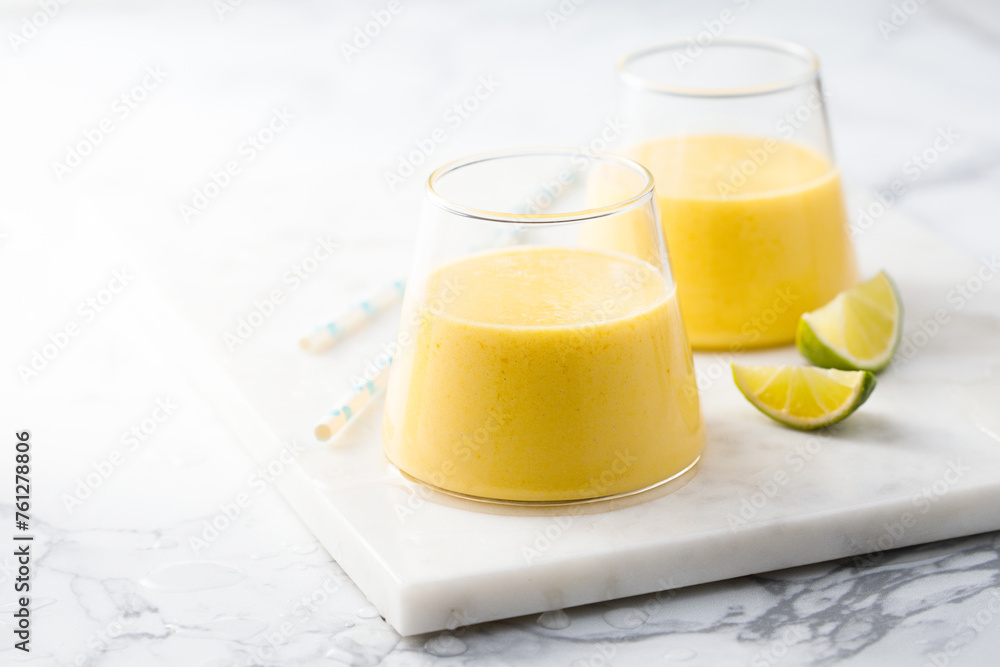 Traditional mango lassi with yogurt Traditional mango lassi with yogurt