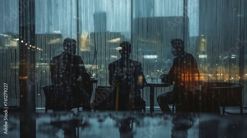A rainy day, glass, and business people