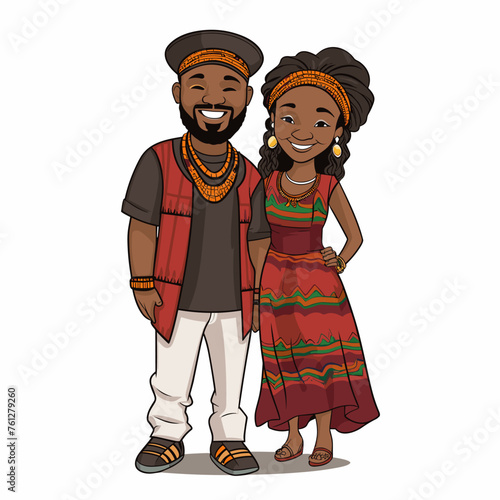 African couple hand-drawn comic illustration. African couple. Vector doodle style cartoon illustration