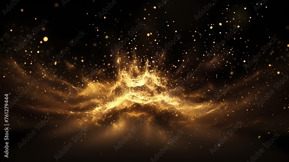 Dynamic explosion of golden glitter and dust Dynamic explosion of golden glitter and dust