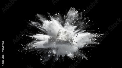 Abstract white powder explosion isolated on black background