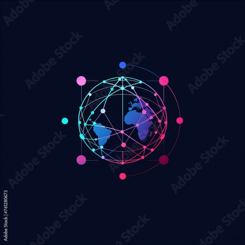 Flat vector logo of a globe with digital nodes 