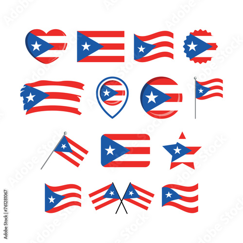 Puerto Rico flag icon set vector isolated on a white background. Puerto Rican Flag graphic design element. Flag of Puerto Rico symbols collection. Set of Puerto Rico flag icons in flat style