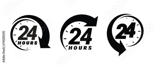 24 hours order execution or delivery service icons. commercial support. Vector illustration