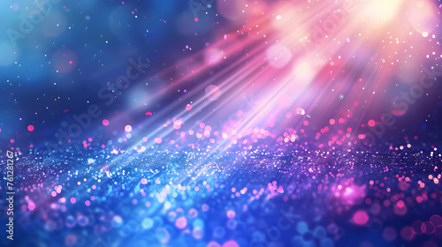 Abstract background with bokeh lights and rays of light in purple, blue, pink colors. Background design for presentation, banner or poster © Oksana