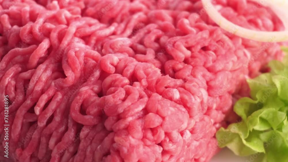 Closeup Food - Minced Beef with Onions turn around isolated on white background Closeup Food - Minced Beef with Onions turn around isolated on white background