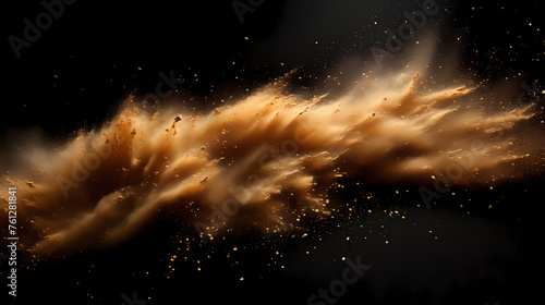 Dynamic explosion of golden glitter and dust photo
