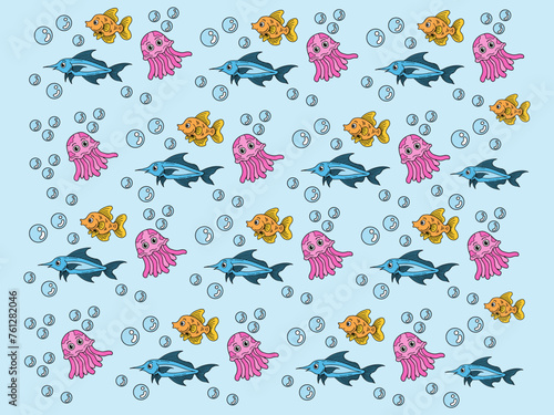 Design Background Pattern Ocean Fish Cute